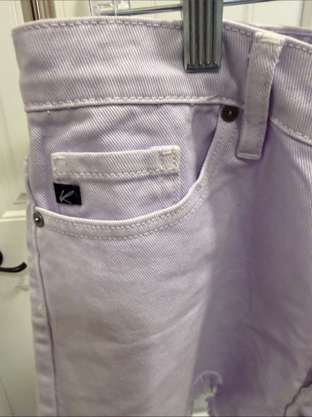 KanCan Pastel Lilac Frayed Hem Denim Shorts - Picture 7 of 7